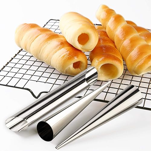 Miniatura 6 de Humber Living - Moldes de cuerno de acero inoxidable con forma tubular para tubos de cannoli croissant (cono crema)