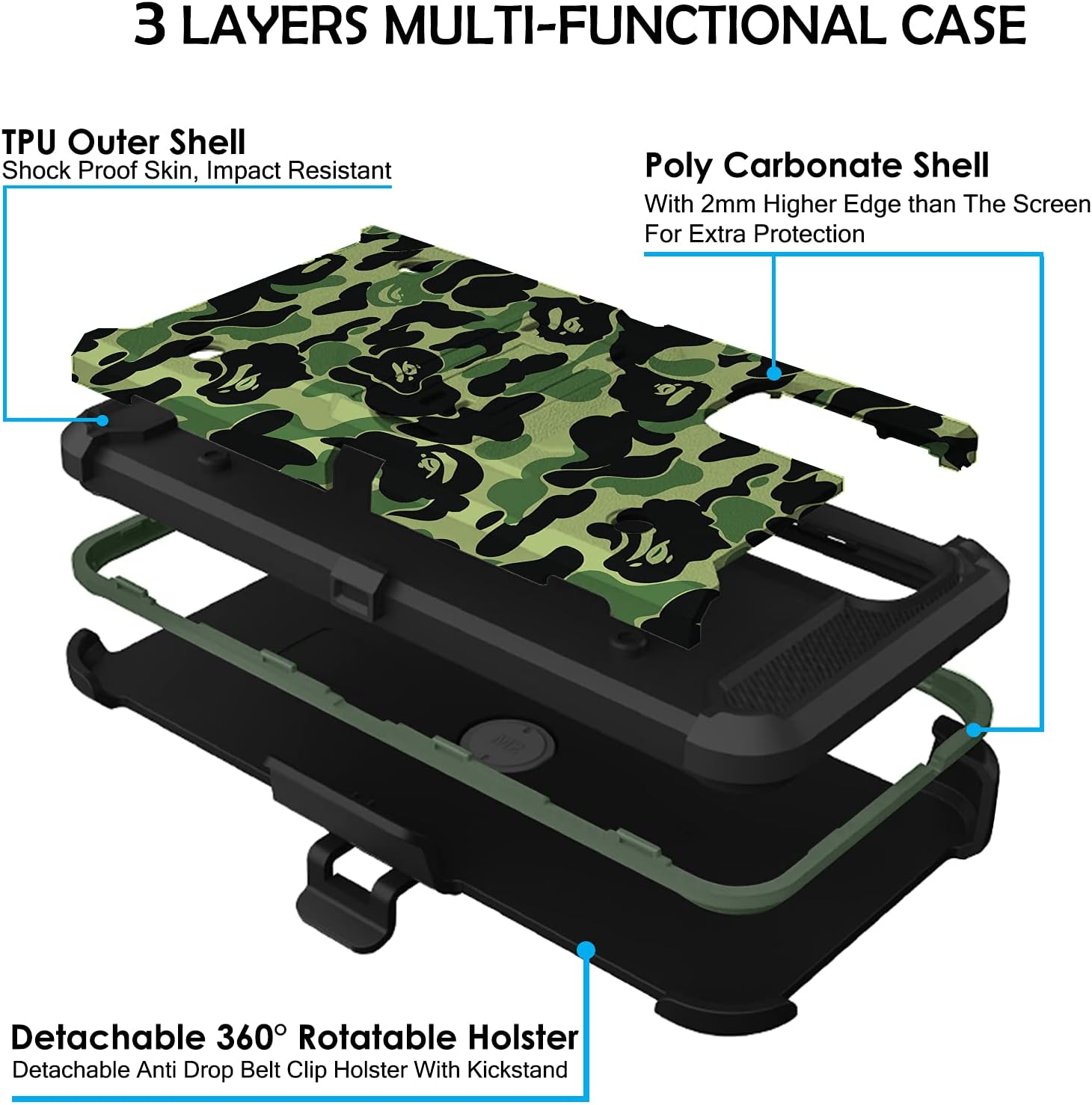 DuraSafe Cases for Samsung Galaxy S20 Plus 6.7" 2020 SM-G985 SM-G985F SM-G985F/DS Heavy Duty Military Print Belt Clip Rugged Cover - Military Moss(with Holster)