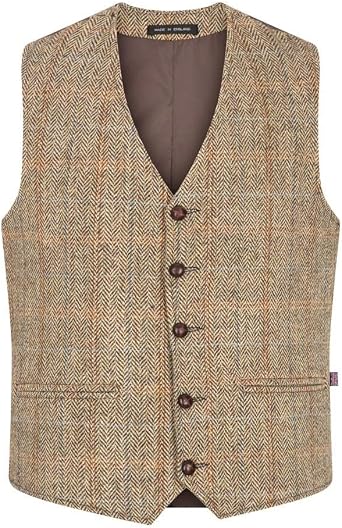 Walker and Hawkes Mens Harris Tweed Dalson Waistcoat - Tweed Vest Made from Virgin Wool with Cinch Adjuster, Regular Fit