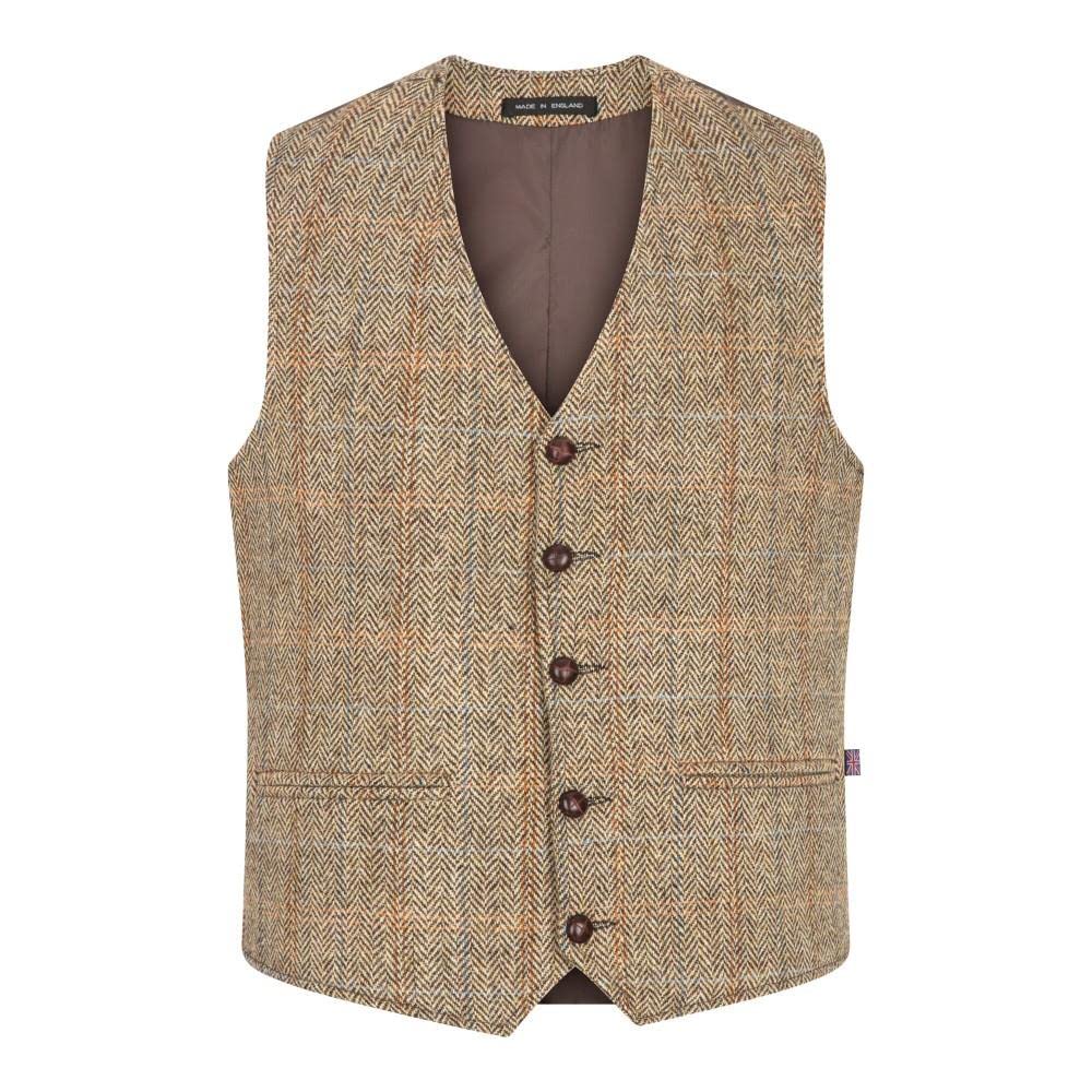 Chaleco Harris Tweed para hombre estilo Dalston en punto de espiga 7