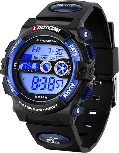 CKV Kids Digital Watch Boys Teenage Watches Ages 5-18,50M Waterproof Multifunctional Sport Watches with 7 LED Backlight Alarm Calendar Timer for