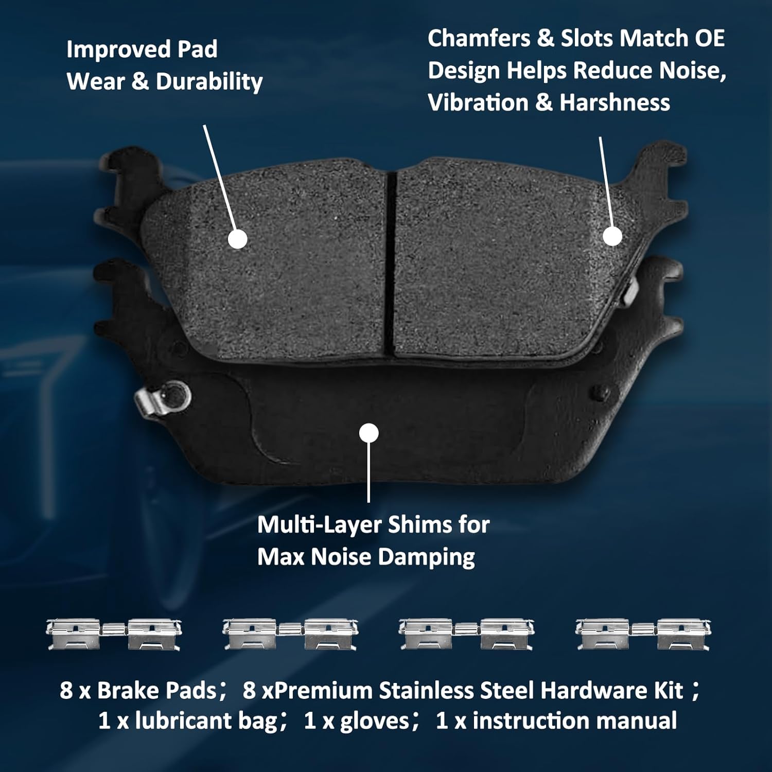 Front Rear Ceramic Brake Pads Kits 8Set Fit For Ram 1500 2019 2020 2021 2022 2023, For Jeep Wagoneer 2022, D2169 D2179