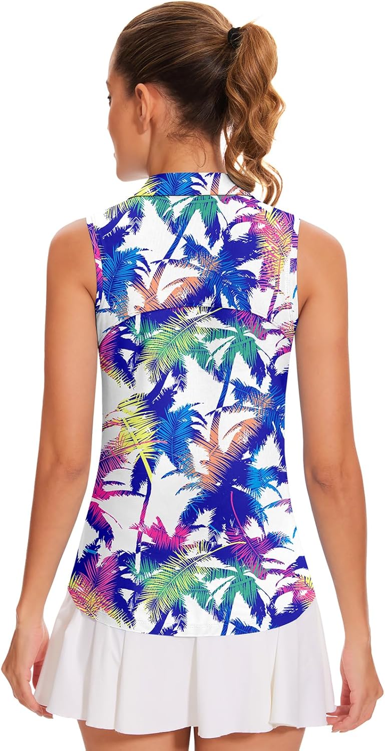 Soneven Women's Sleeveless Golf Top Floral Athletic Golf Wear Moisture Wicking Sleeveless Polo Quick Dry - Image 6