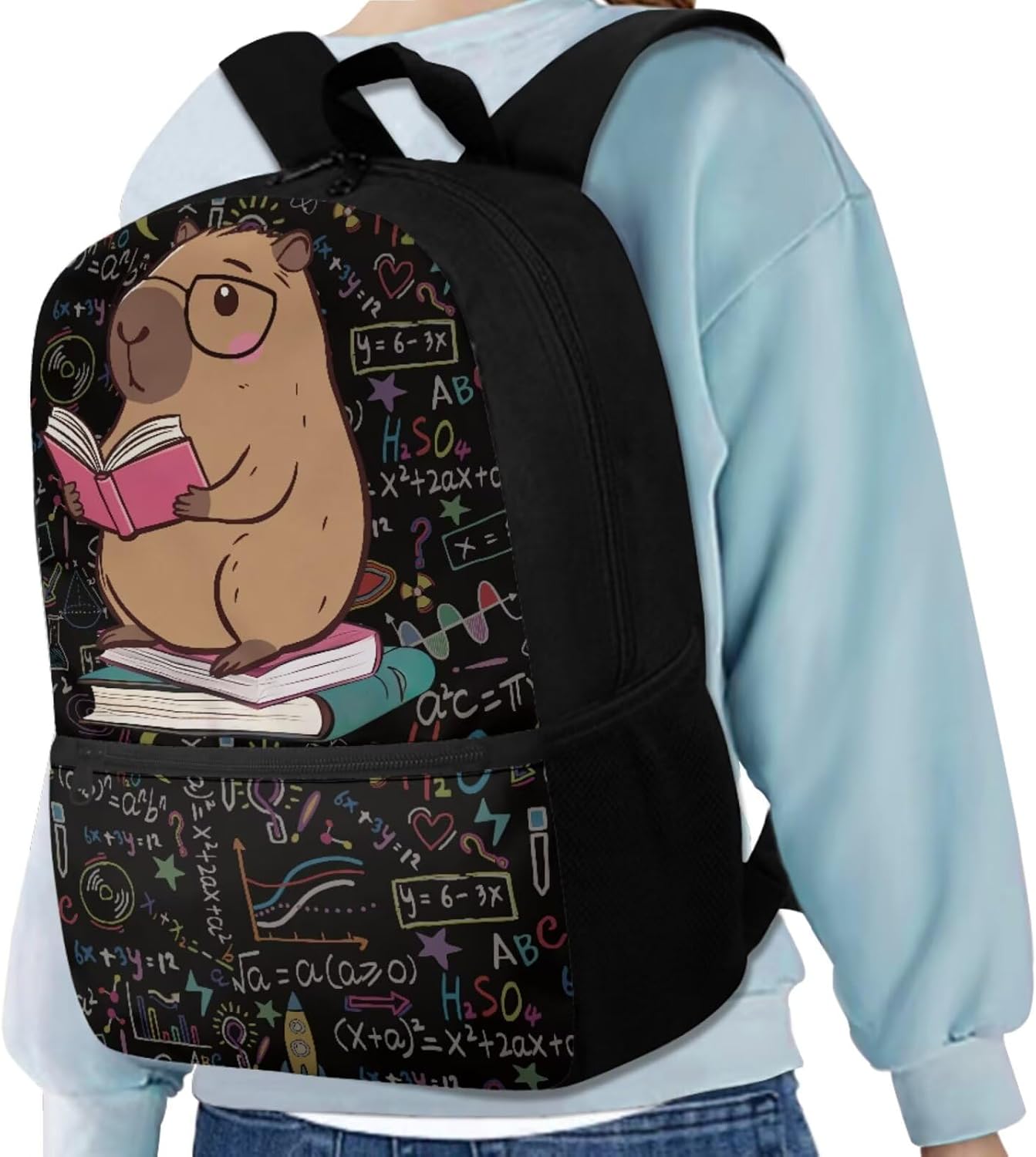 Black Capybara Children School Backpack Boys Girls Bookbags Set Laptop Backpack Kids Lunch Tote Bag Pencil Case Set 3 in 1