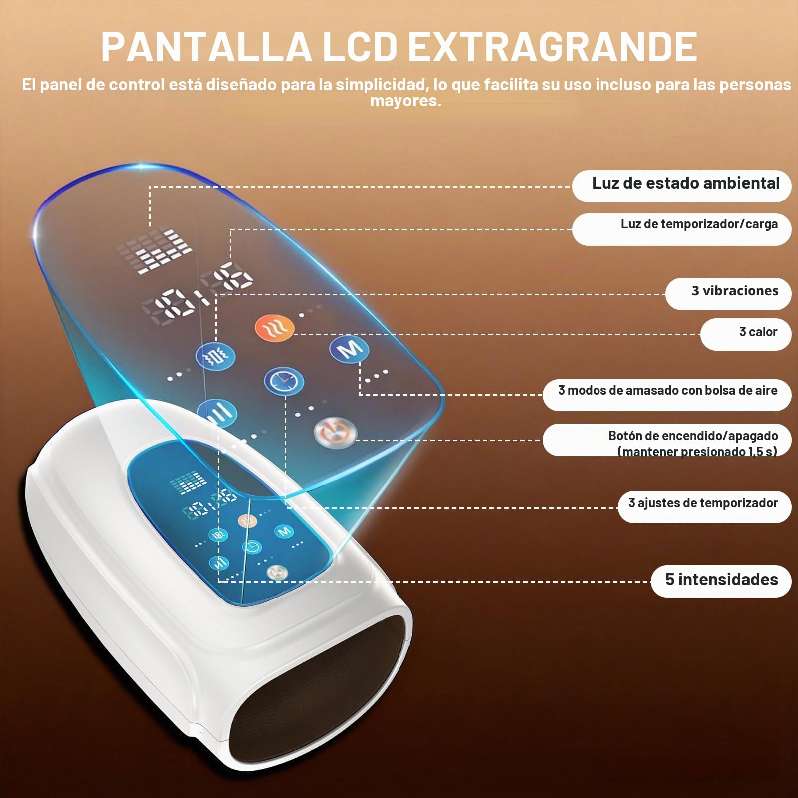 Masajeador eléctrico de mano, masajeador de mano inalámbrico | 3 modos de masaje, 5 niveles de intensidad, masajeador de mano portátil con pantalla táctil, regalo para mujeres y hombres
