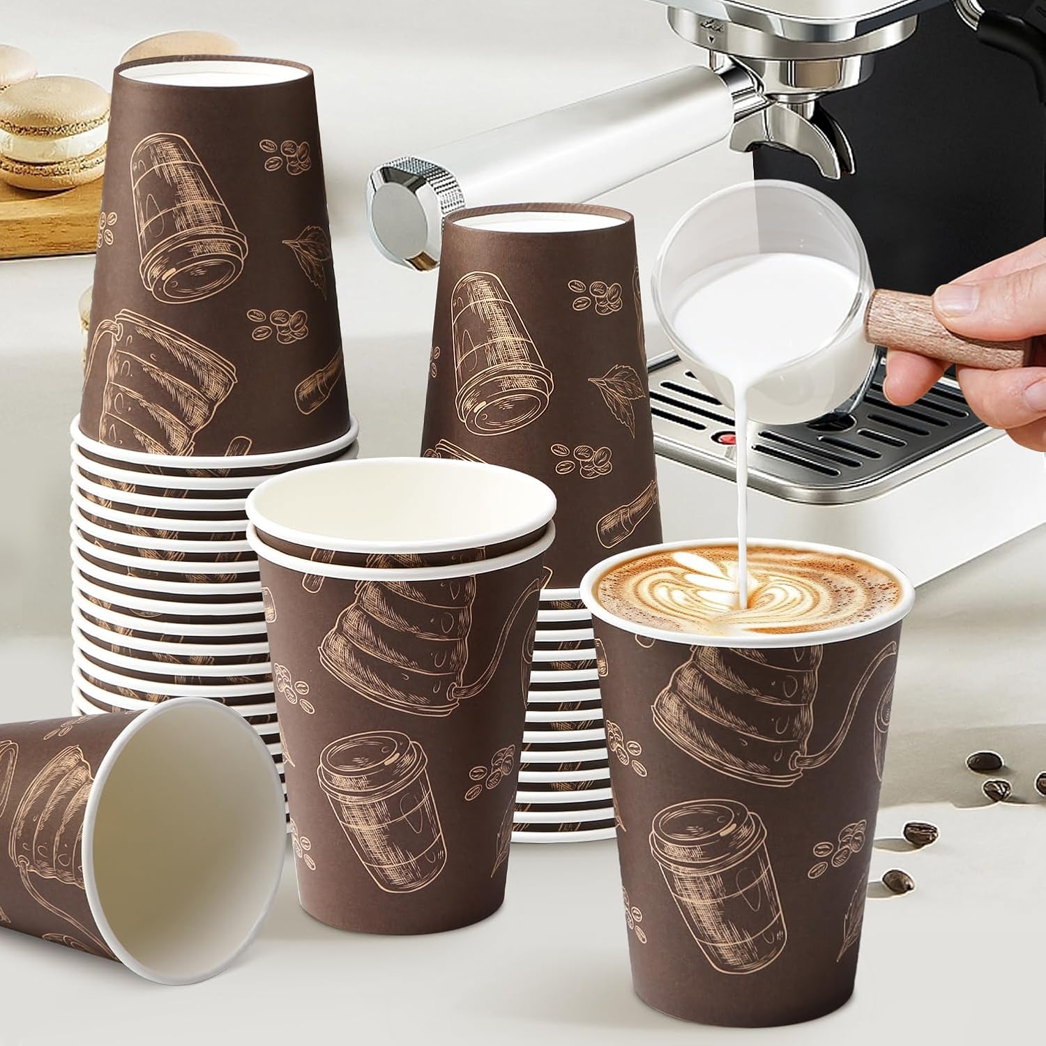 Coffee Cups 12 oz Paper Cups 180 Pack, Thickened Paper Coffee Cups Disposable 12 oz Coffe Cup, Hot/Cold Beverage Drinking Cup for Office, Home, Party - Image 5