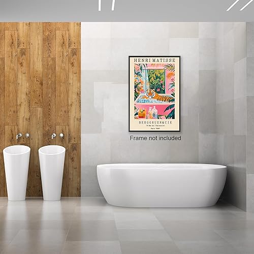 Miniatura 4 de HMYLCQN Divertido arte de pared de tigre para baño, póster inspirado en Matisse, decoración de baño caprichosa, impresión de pared retro de arte