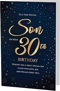 30th Birthday Card for Son – Navy Gold A5 Greeting Card with Printed Verse – Premium UK Made Milestone Design
