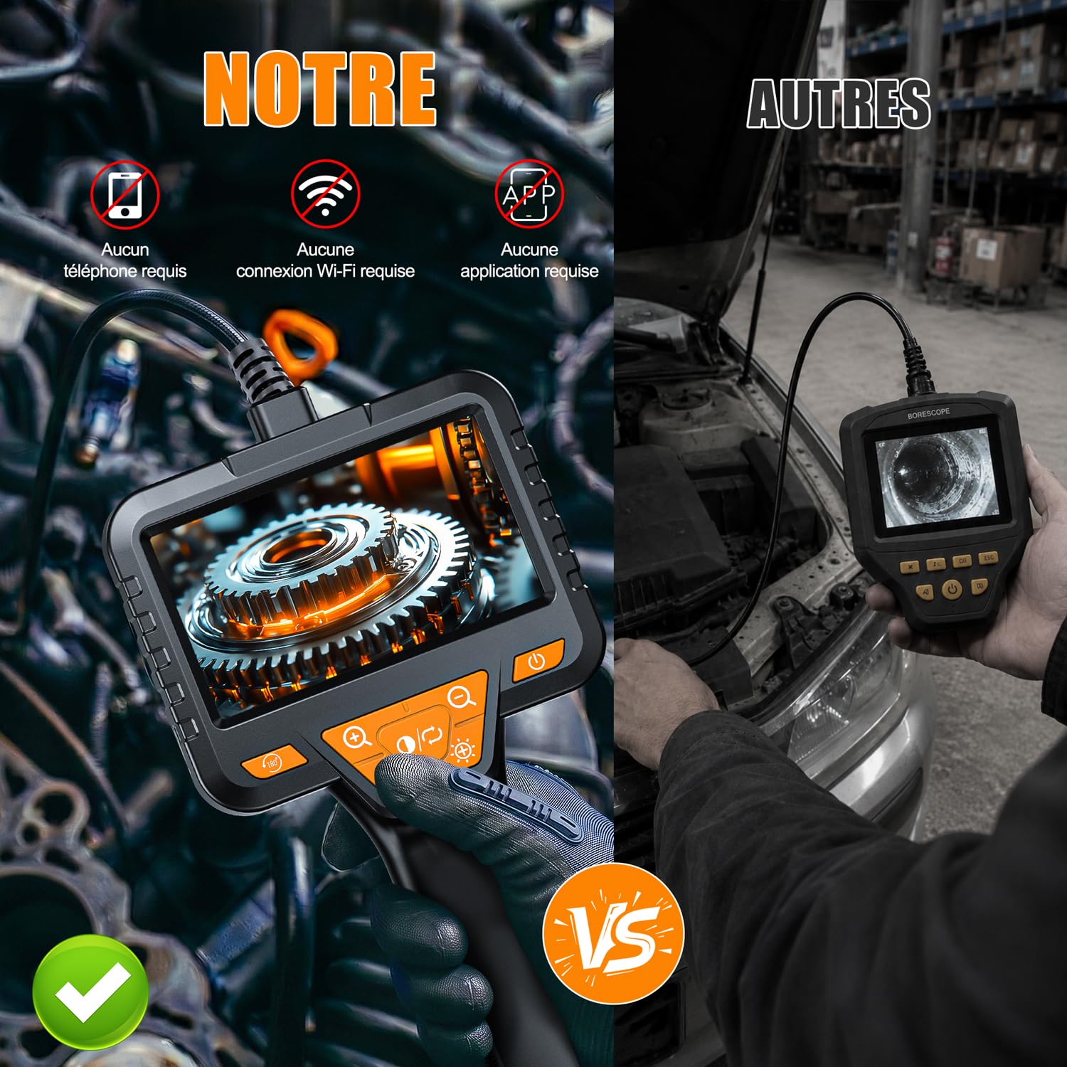 SKYBASIC Caméra Endoscopique,avec Écran IPS 4,3 Pouces, Caméra d'inspection des égouts et des canalisations, caméra étanche IP67 en Forme de Serpent, avec 8 LED Réglables, Câble Semi-Rigide de 10M