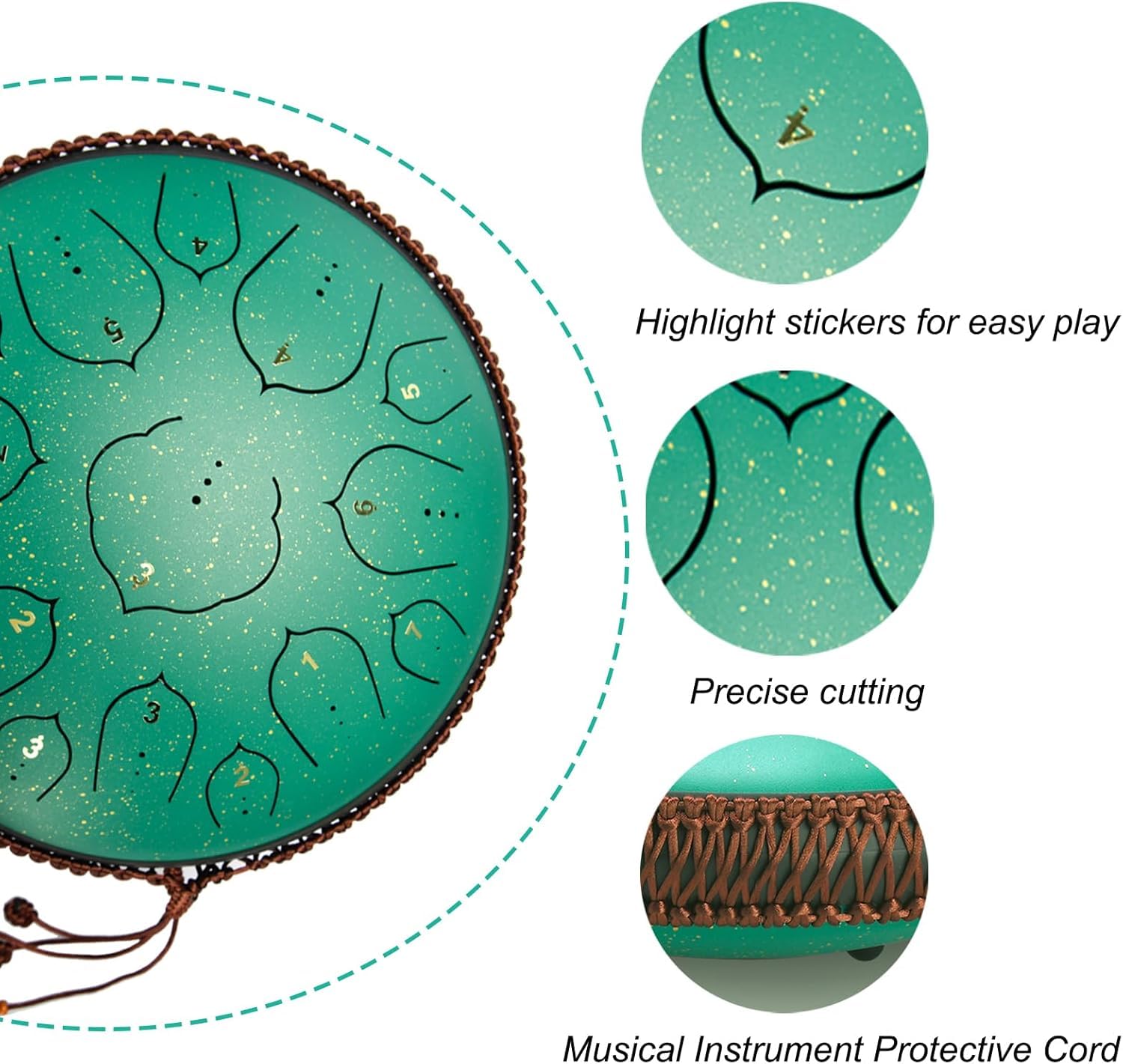 Steel Tongue Drum Stahltrommel Handpan Drum Musikinstrumente für Kinder Erwachsene Anfänger für Meditation Yoga Zazen, Sound Healing (14 Zoll 15 Noten)