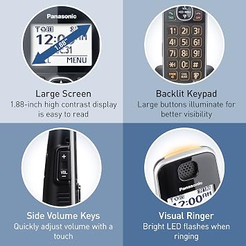 Panasonic Link2Cell Bluetooth DECT 6.0 Expandable Cordless Phone System with Answering Machine and Call Blocking - 3 Handsets - KX-TGE663B (Black)