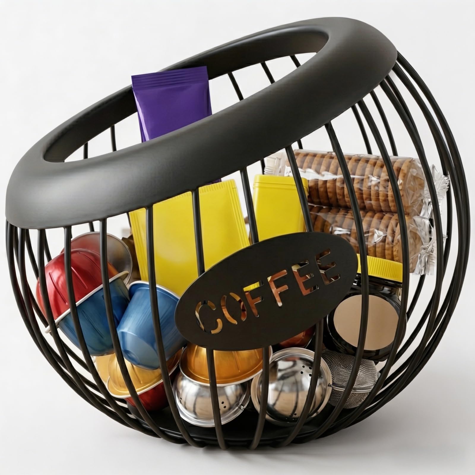 Koimiao Black Coffee Pod Holder, Large Capacity K Cup Holder And Espresso Pod Holder, Metal Coffee Capsule Storage Basket, Metal Coffee Pods Storage, Coffee Bar Accessories And Decor (Black)