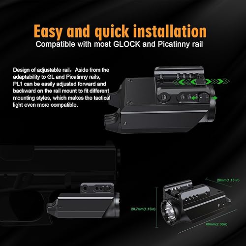 Miniatura 5 de VTIGER Luz LED compacta para armas, 1000 lúmenes, 984 pies de largo alcance, mini luz de pistola de largo alcance, riel ajustable localizando