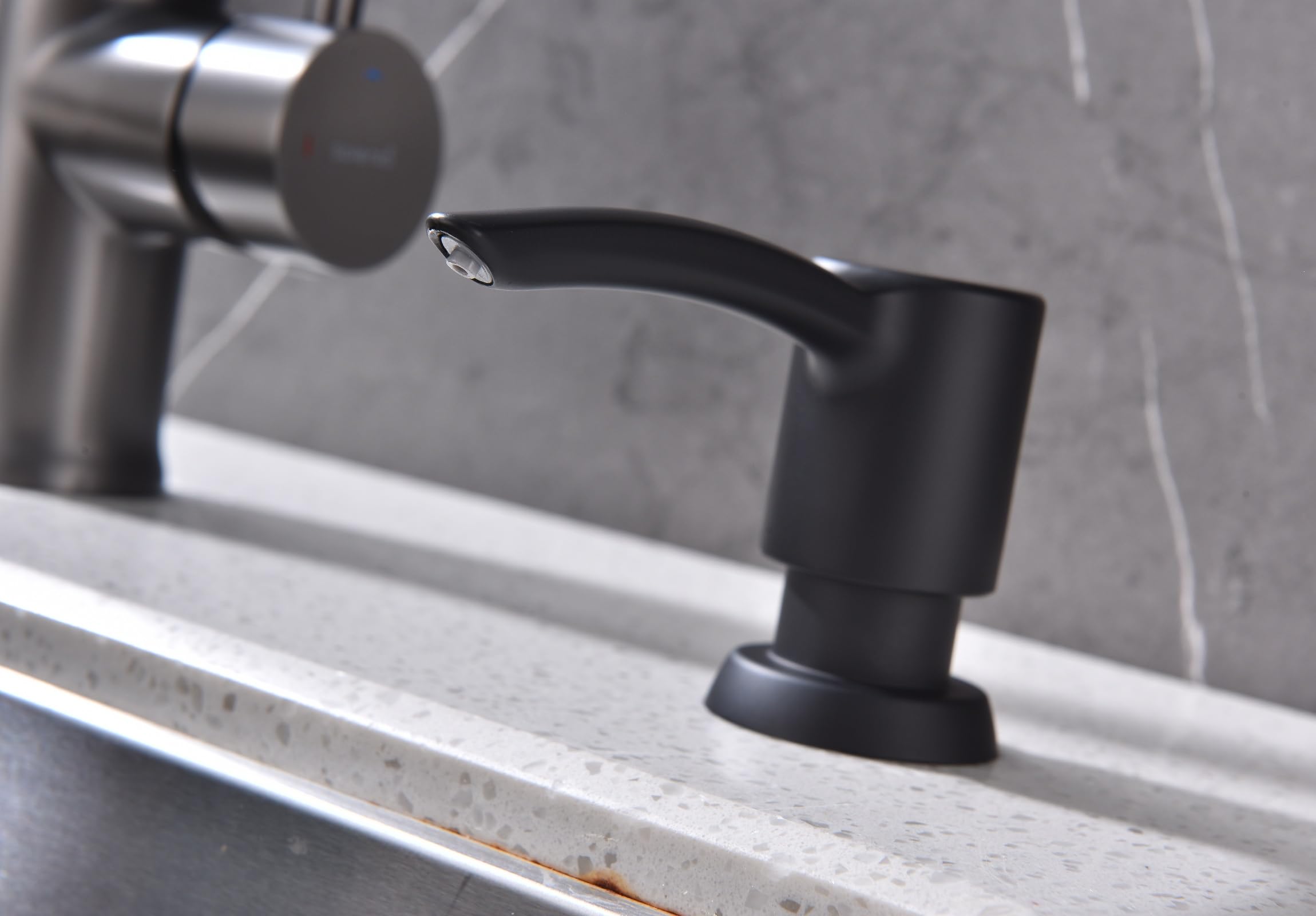 Dispensador de jabón para fregadero integrado, negro mate, cabezal de bomba ABS, recambio desde la parte superior, dispensador de jabón de manos para cocina