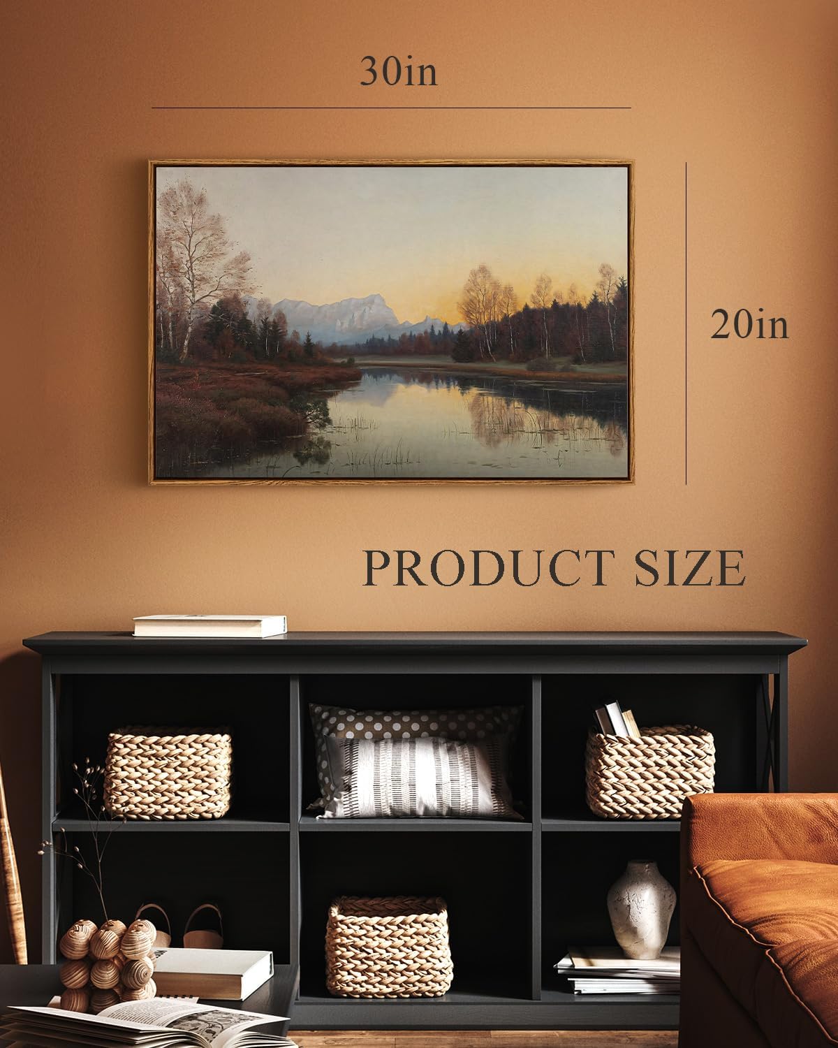 arpeotcy large framed canvas wall art, fall landscape picture decor, 20x30inch, bedroom kitchen living room autumn nature decor, vintage lake art evening autumn mountains lake 30"l x 20"w