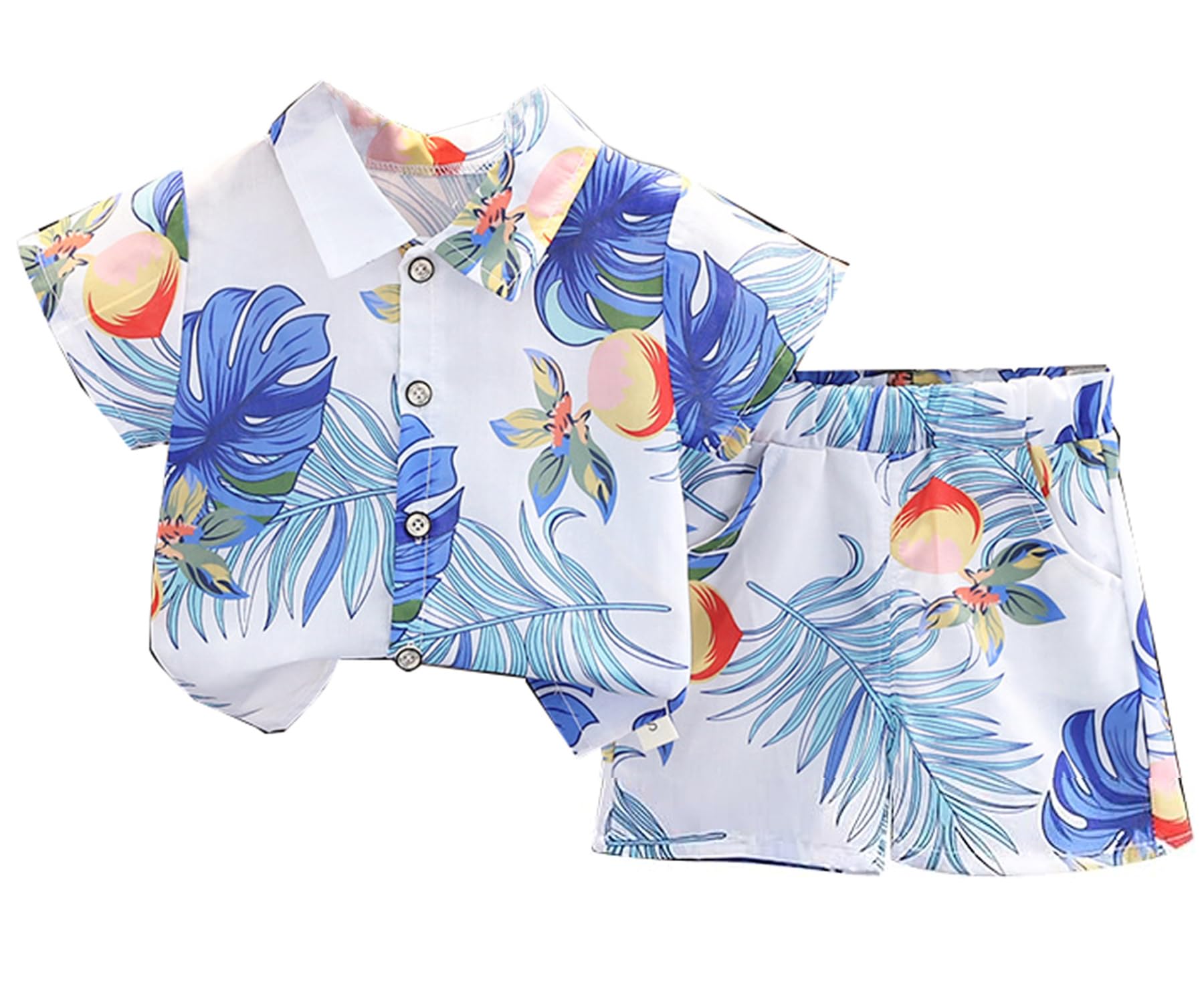 ASYBHYY Conjunto de Camisa y Pantalón Corto Hawaiano para Niños Pequeños 3.5-5 Años, Traje Casual Camisa Corta Camiseta Abotonada con Estampado Floral de Hojas & Pantalones Cortos para Playa Mar