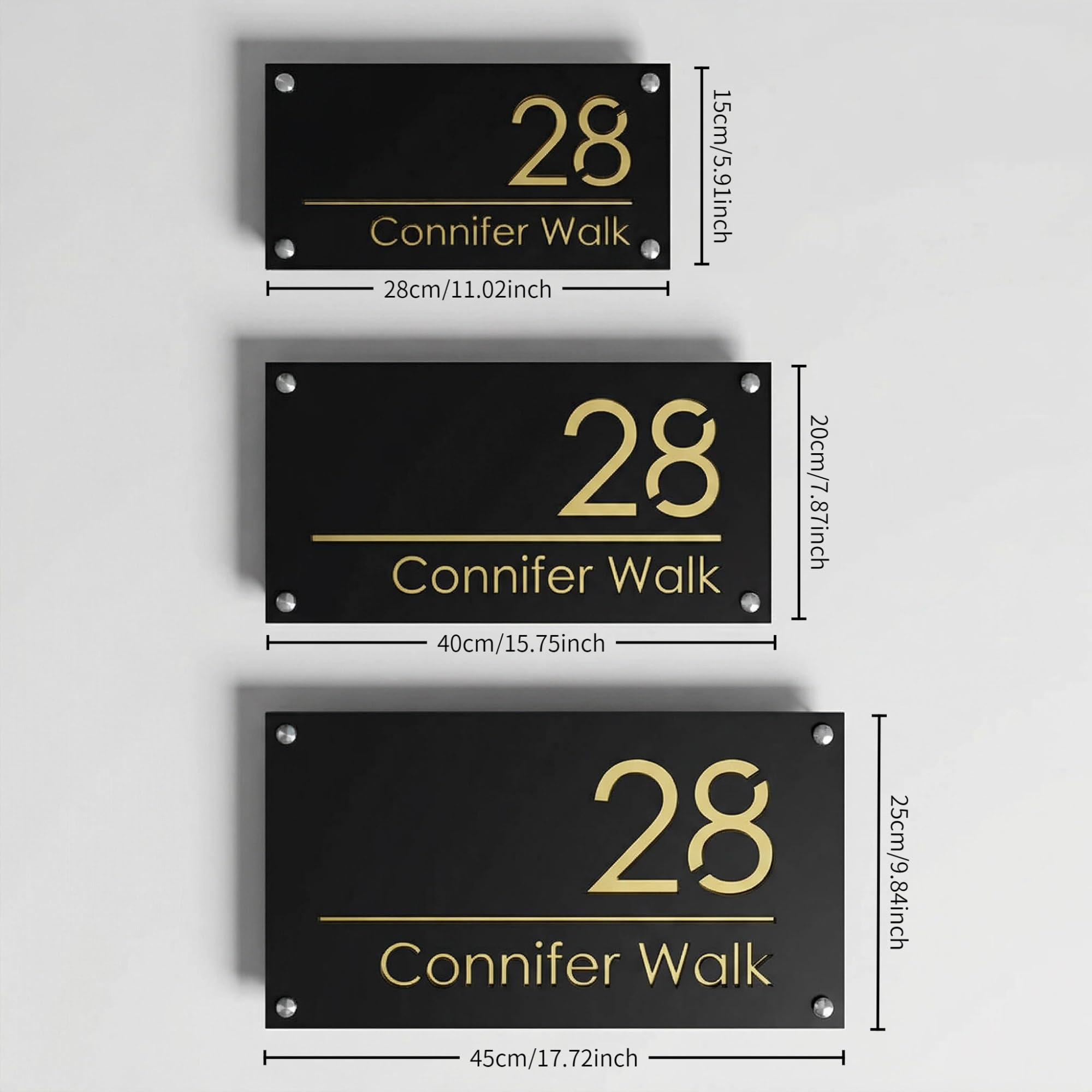 Numeri civici da esterno personalizzati 3D – targa numero civico in acrilico con fronte bianco/nero e retro oro/argento/rosa/nero – laserato 3D per casa – 25/40/45 cm z(Nero - Argento) - 4