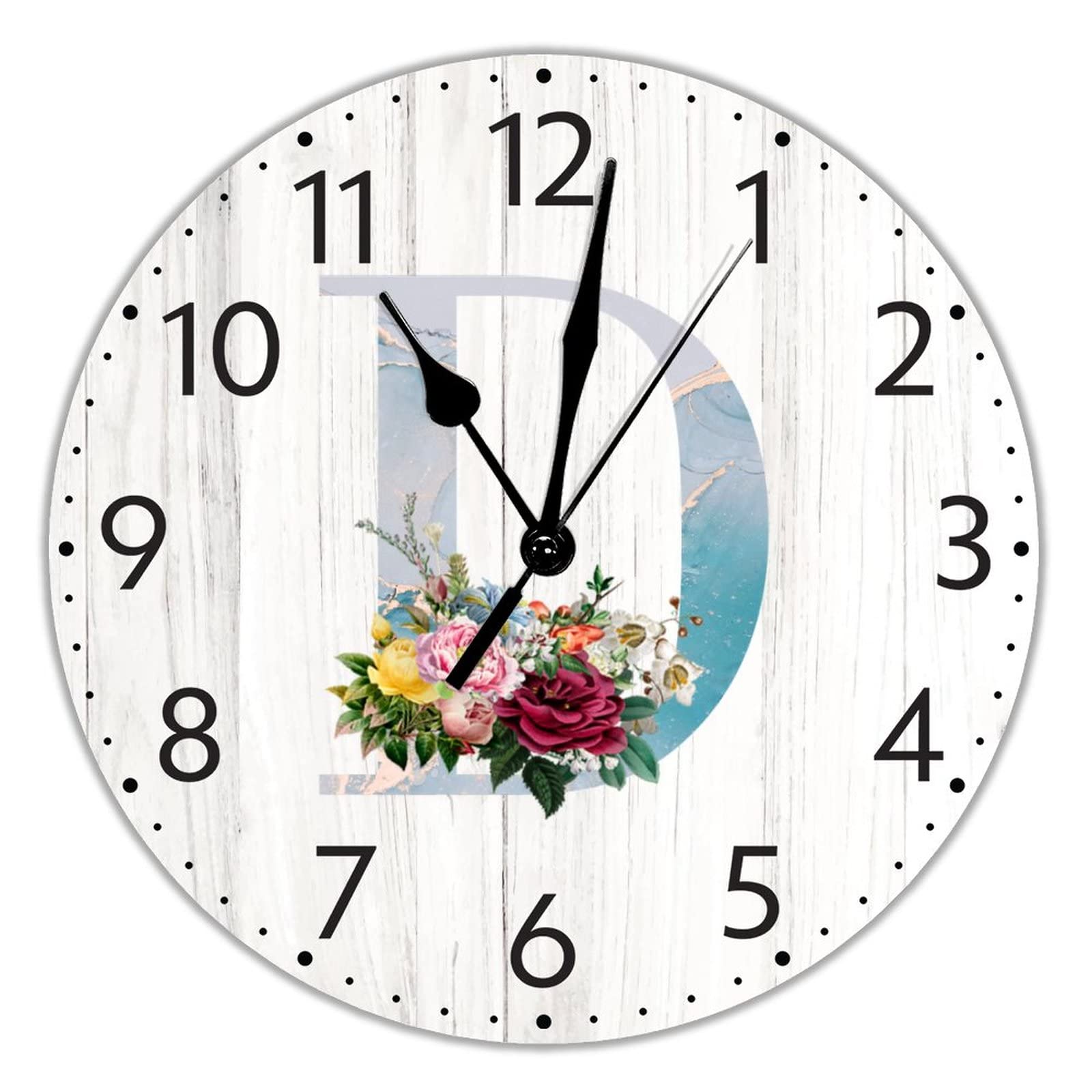 Horloge marbre lettre D pivoine 38cm silencieuse pour salon et bureau