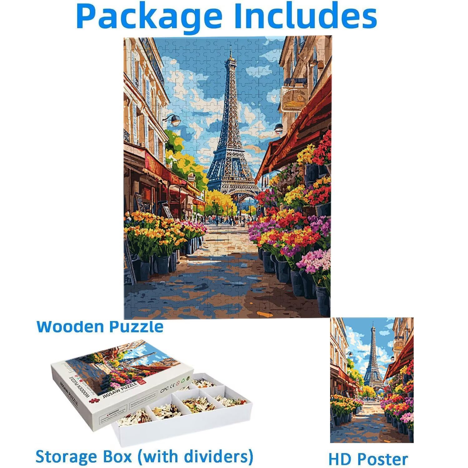 Puzzle 1000 sztuk dla dorosłych puzzle dla dorosłych 1000 elementów puzzle wymagające i drażniące mózgi edukacja gra dla całych prezentów dla mężczyzn, puzzle Motyw: (Street View Wieża Eiffla) h-473