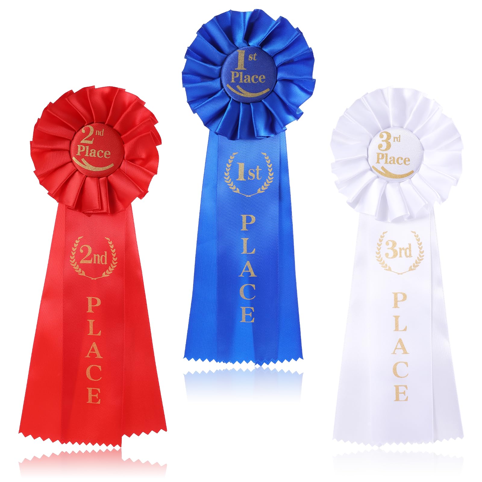 3 Pcs Award Ribbon Rosette Set, 1st 2nd 3rd Place Ribbons Award Medals Prize Ribbon, First Place Ribbon for Awards Honorable Mention Winner Victory Ribbons