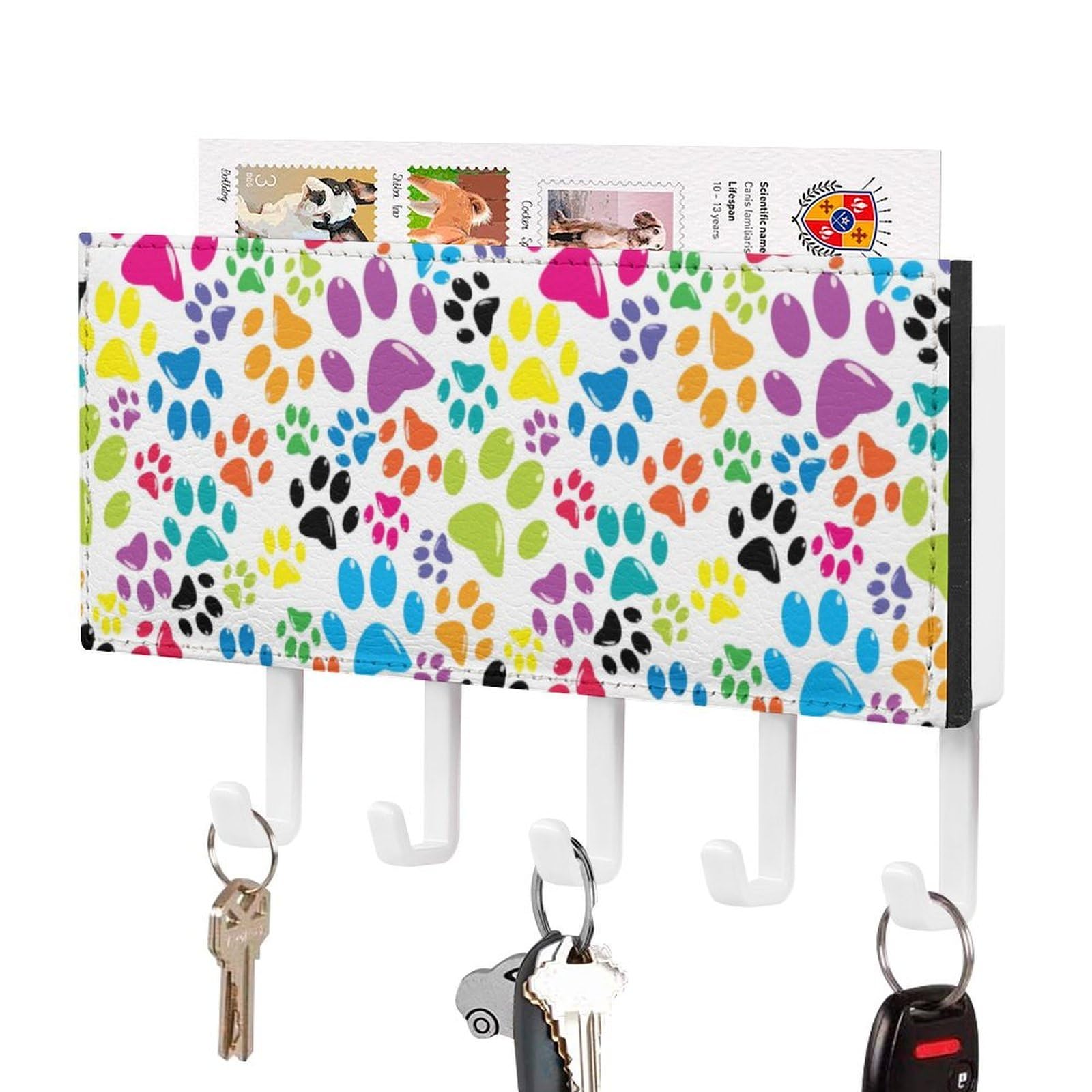 NCLQVJXZKHW Colored-Paws Key Holder with 5 Hooks Key Hooks Wall Mounted Key Racks Key Hanger Organiser Shelf