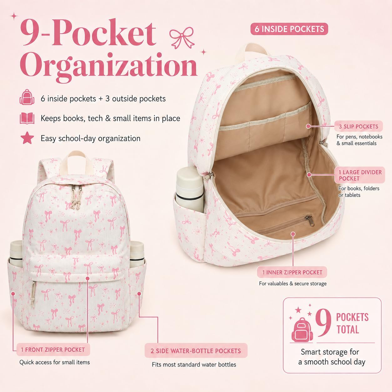 BTOOP School Backpacks for Teen Girls Bookbags Lightweight Kids Backpack School Bags Set with Lunch Box Pencil Case image 4