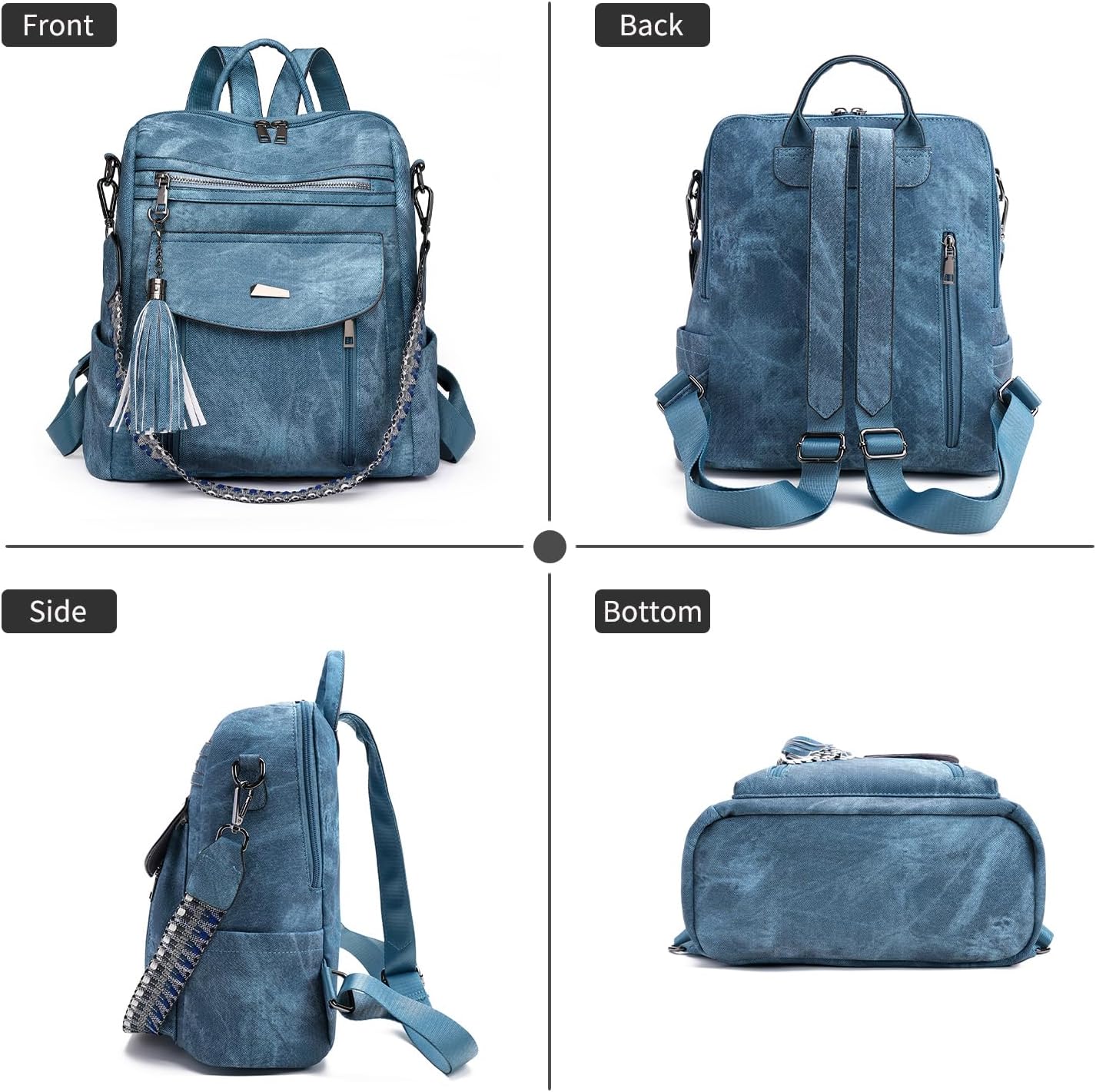 GAEKEAO Backpack Purse for Women Fashion Designer Ladies PU Leather Shoulder Bag Convertible Handbags for Travel Daily Use College Blue