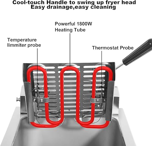 Vista 11 de CROSSON Freidora eléctrica de doble tanque de 12L con drenaje, cesta sólida y tapa para uso en restaurantes y hogares, 120 V, freidora comercial