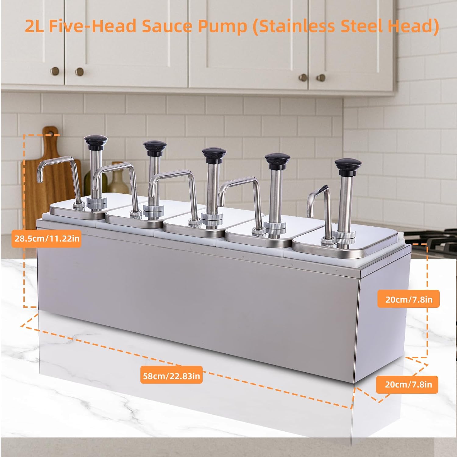 10.57 Quart Ketchup Pump Dispenser,Condiment Dispenser Pump, Large Capacity Detachable Leak-Proof Design for Sauce, Honey, Syrup,Soy Sauce,Mustard,Cheese (5 pumphead, 2.11 QT Each)