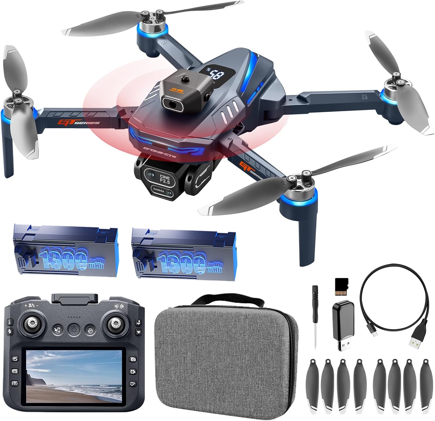 Mini Drone with HD Camera, Upgraded Tablet LCD Screen, Professional Dron with Brushless Motors, 2 Batteries, Carrying Case, Foldable Quadcopter for Auto Return, Follow Me, Waypoints, for Beginners, Teens and Adults