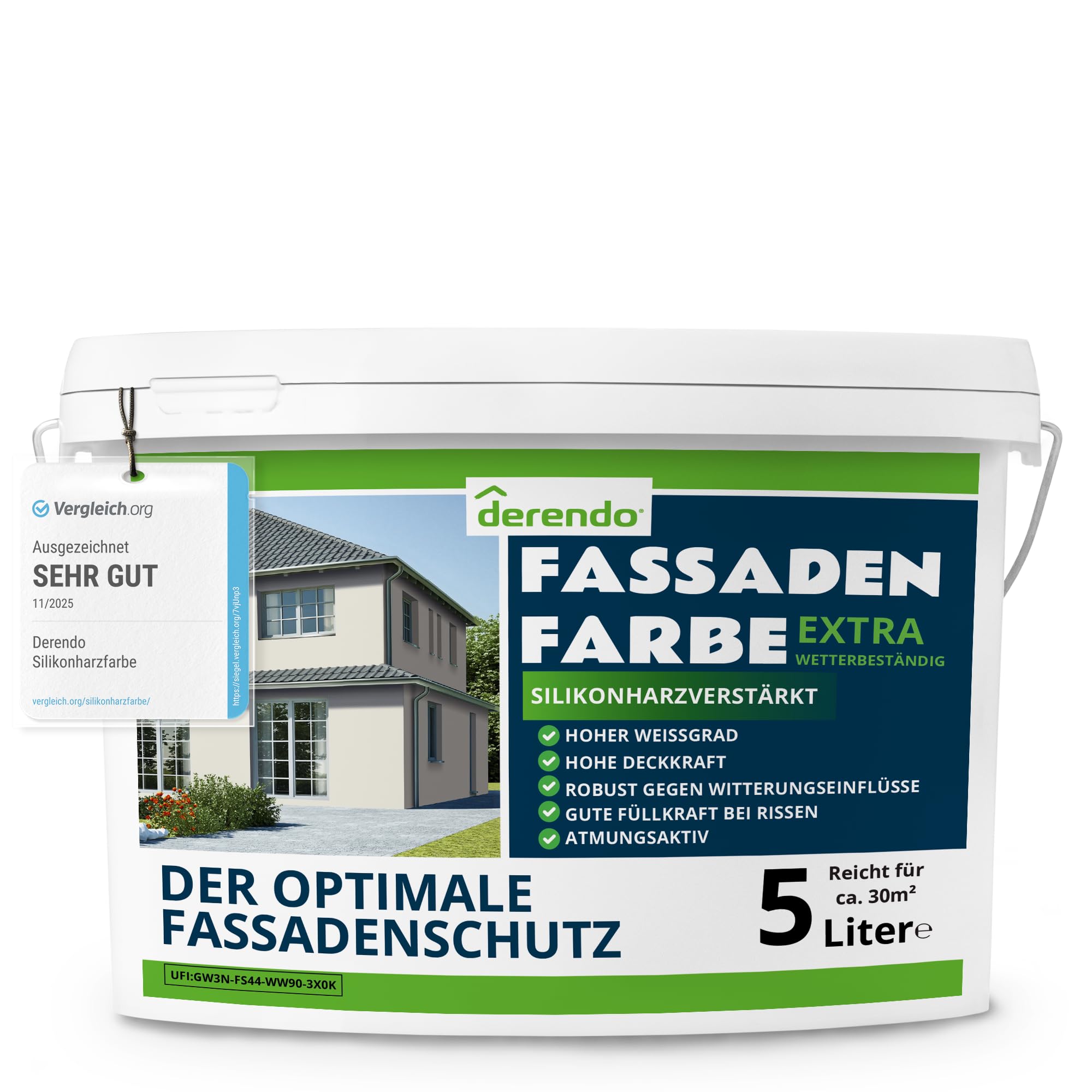 derendo Fassadenfarbe beige 5l silikonharzverstärkt matt Wetterschutz hohe Deckkraft Altweiss
