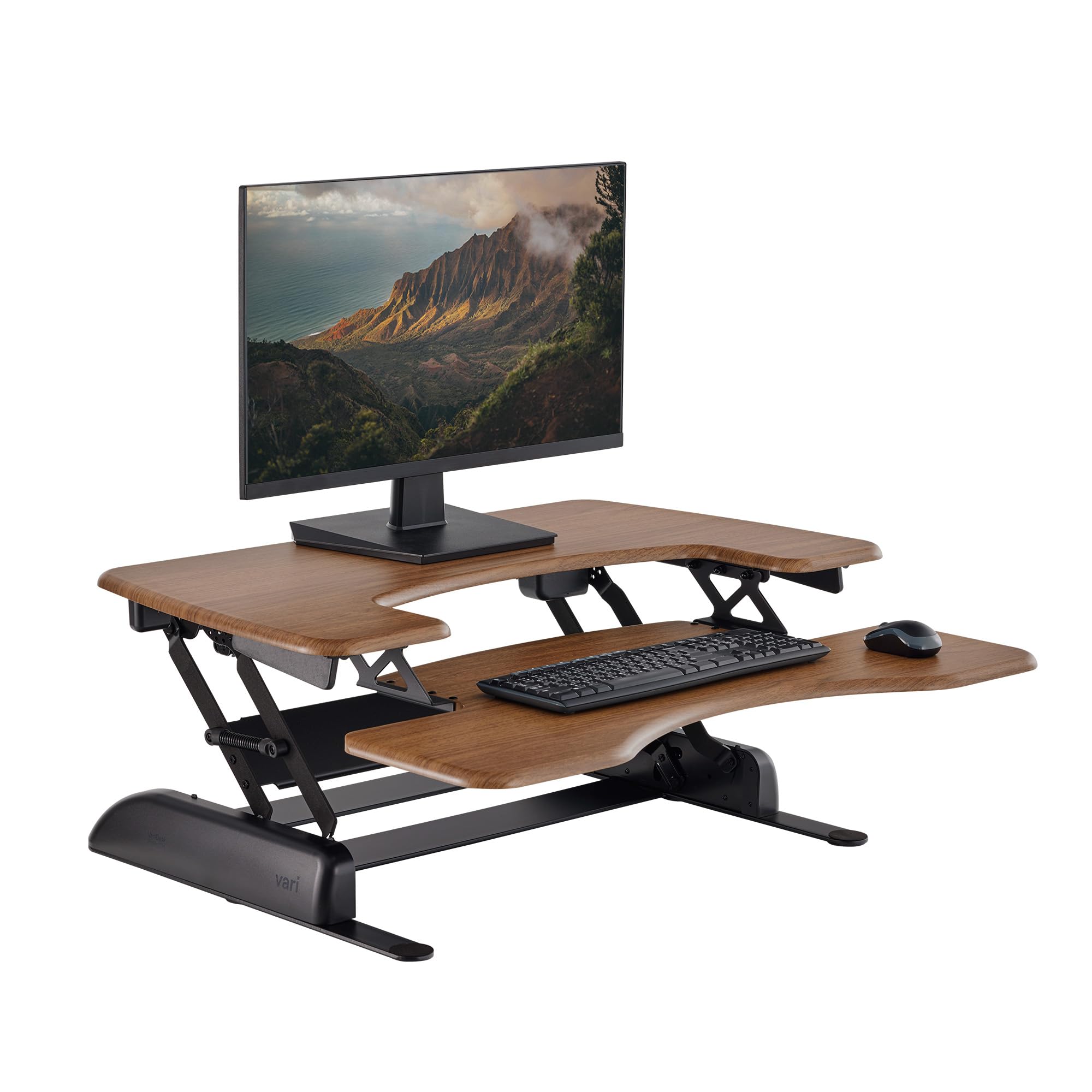 Vari Varidesk Pro Plus 36 Electric Standing Desk Converter – 11 Height Settings + Spring-Loader Lift, 2 Tier Design, Keyboard Tray – Fits Desktops 36” Wide x 26.5" Deep – Fully Assembled (): Walnut 36" Wide