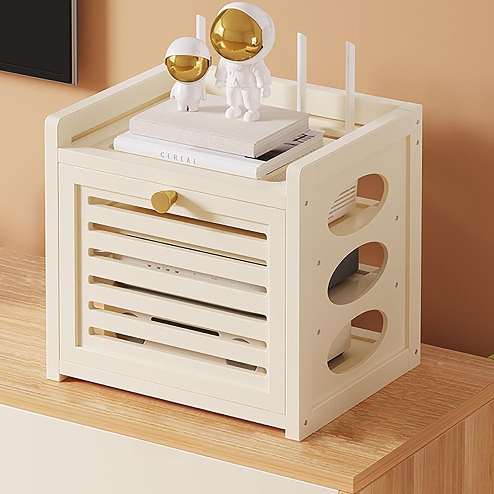 WiFi Armadio per Router, Scatola Portaoggetti per Router WiFi, Mobiletto Porta Modem Router, Mobiletto Portaoggetti Indipendente da Pavimento(White,30.5x28cm/12x11in)