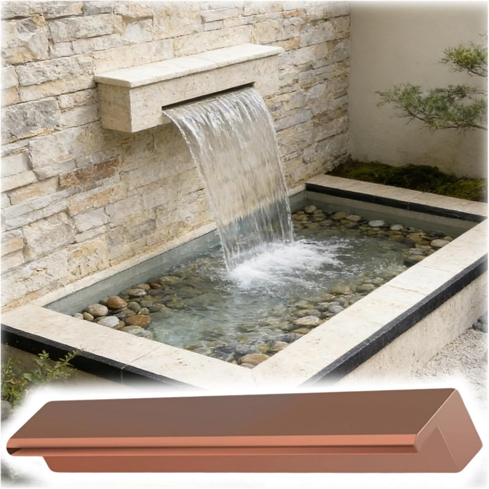 Wall Mounted Outdoor Waterfall Spillway, Stainless Steel Pond Fountain Spillway for Garden Pool, Water Feature Cascade Overflow Weir (bronze,70cm/2.3ft)