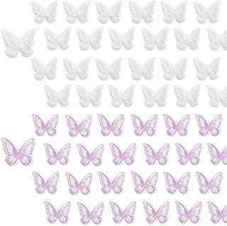 50PCS Purple White Organza Butterflies Patches, Lace Fabric for Sewing, Double Layers Butterfly Appliques, Embroidery DIY for Wedding Bride Dress Hat Hair Accessories