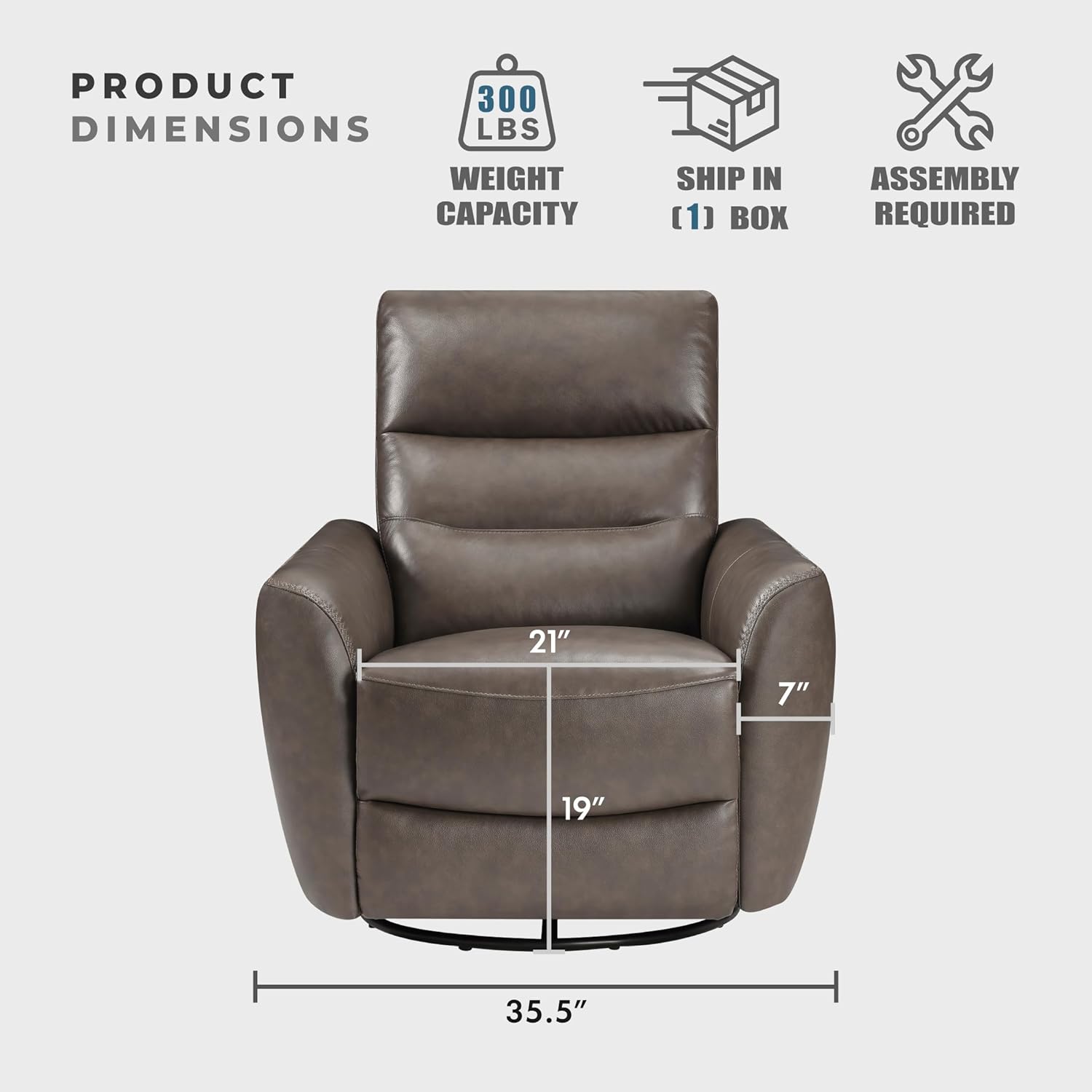 Lexicon 360 Degree Swivel Glider Reclining Chair, Manual Tab Pull Recliner, Leather Match Swivel Glider Recliner with Plush Foam, Sturdy Frame for Living Room/Office/Bedroom, Dark Brown