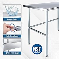 Vista 5 de Mesa de trabajo de acero inoxidable de base abierta de 20 x 20 pulgadas, mesa de trabajo comercial compacta certificada NSF con patas galvanizadas