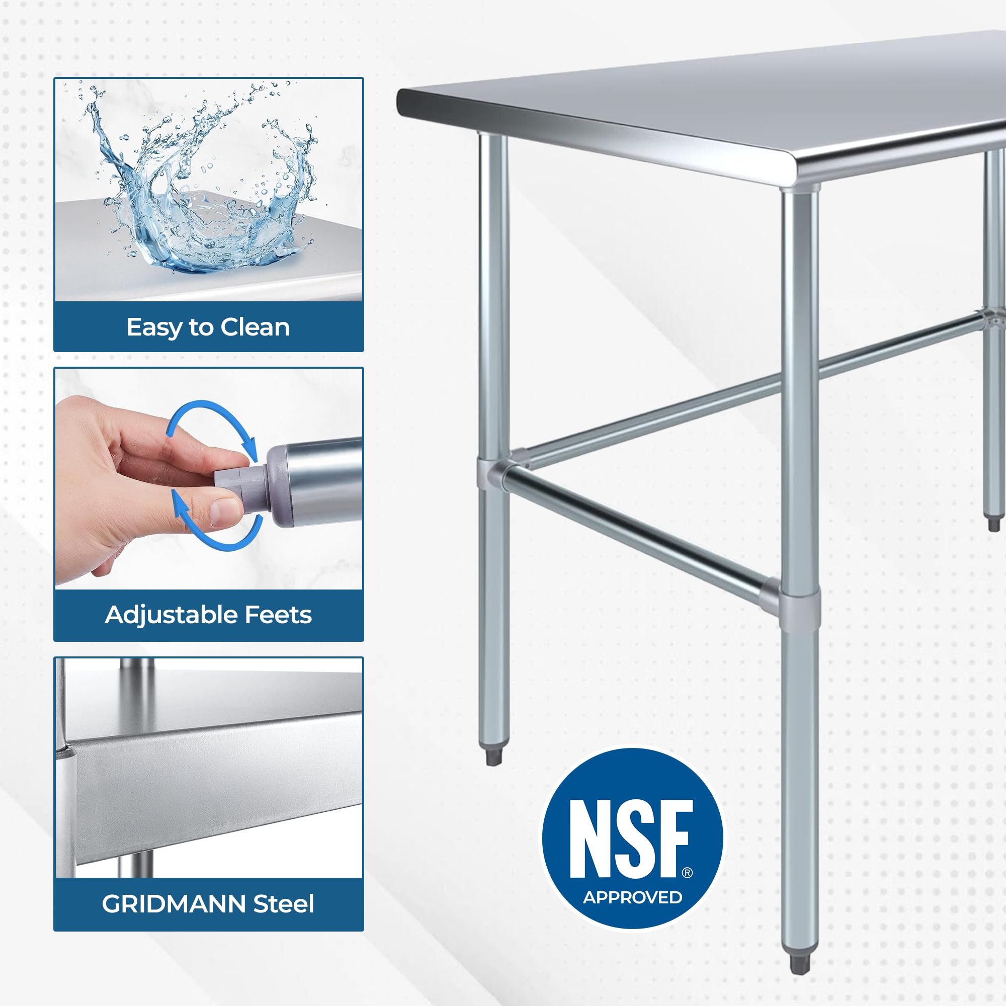 Express KitchQuip 60 x 30 Open Base Stainless Steel Work Table NSF Certified Commercial Utility Table with Galvanized — view 6