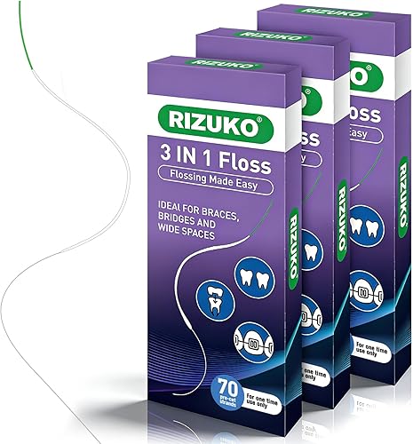 Miniatura 7 de Hilo dental para aparatos ortopédicos, hilo dental 3 en 1 para puentes, implantes, limpieza profunda, 70 hebras precortadas (paquete de 2)