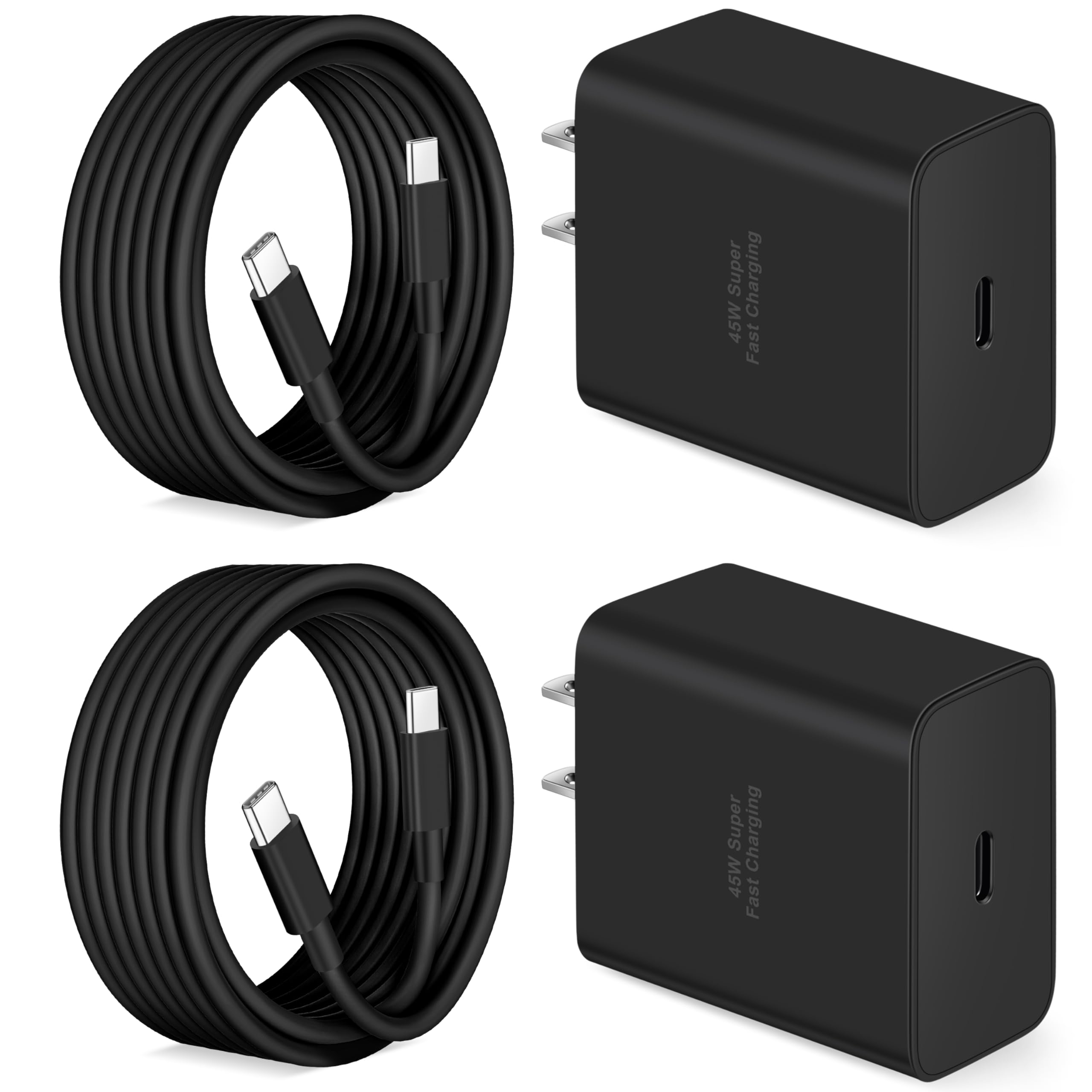 45W Samsung Phone Super Fast Charging USB Type C Cord 6FT with USB C Android Phone Charger Block for Samsung Galaxy S25 Edge/S25 Ultra/S25/S25+/S24/S24 Ultra/S23/S22/S21/S20/Note 20, Galaxy Tab, 2Pack