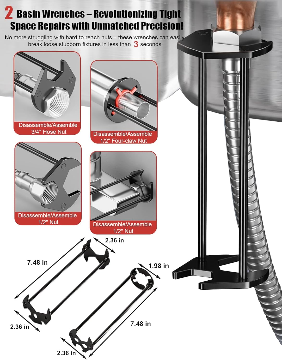 Basin Wrench Set – Ultimate, Heavy-Duty Plumbing Tool Kit for Tight Spaces, Unmatched Precision for DIY, Homeowners & Pros, Rust-Resistant, Effortless & Revolutionary Sink, Faucet & Bathroom Repairs