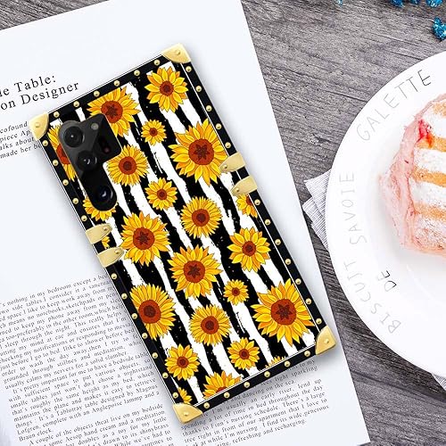 Miniatura 5 de Funda compatible con Samsung Galaxy S23 Ultra, funda cuadrada de girasoles a rayas blancas y negras para niña, de metal de lujo, decorativa, suave