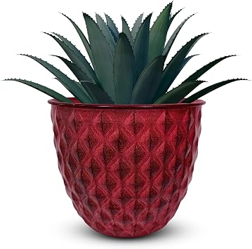 Headwind Glazed Ironstone Diamonte Collection Crimson Red 10-Inch Decorative Plant Pot, Indoor & Outdoor, Vintage Diamond-Textured, Lightweight & Weather-Resistant for Garden Use by Robert Allen