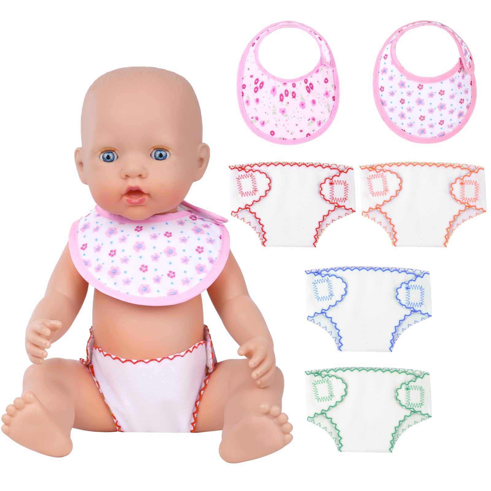 Aolso Doll Accessories Diaper, 6Pcs Doll Accessories Diaper Baby Doll Nappies, Baby Doll Nappies Bib Set Includes Bib, Diaper, Reusable For Multiple Uses