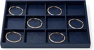 Blue Leather Jewelry Trays Bracelets Tray Stackable Jewelry Organizer Trays for Drawer 12 Grids Bracelet Holder For Bracelet Bangle Earrings Watches Storage(Blue)