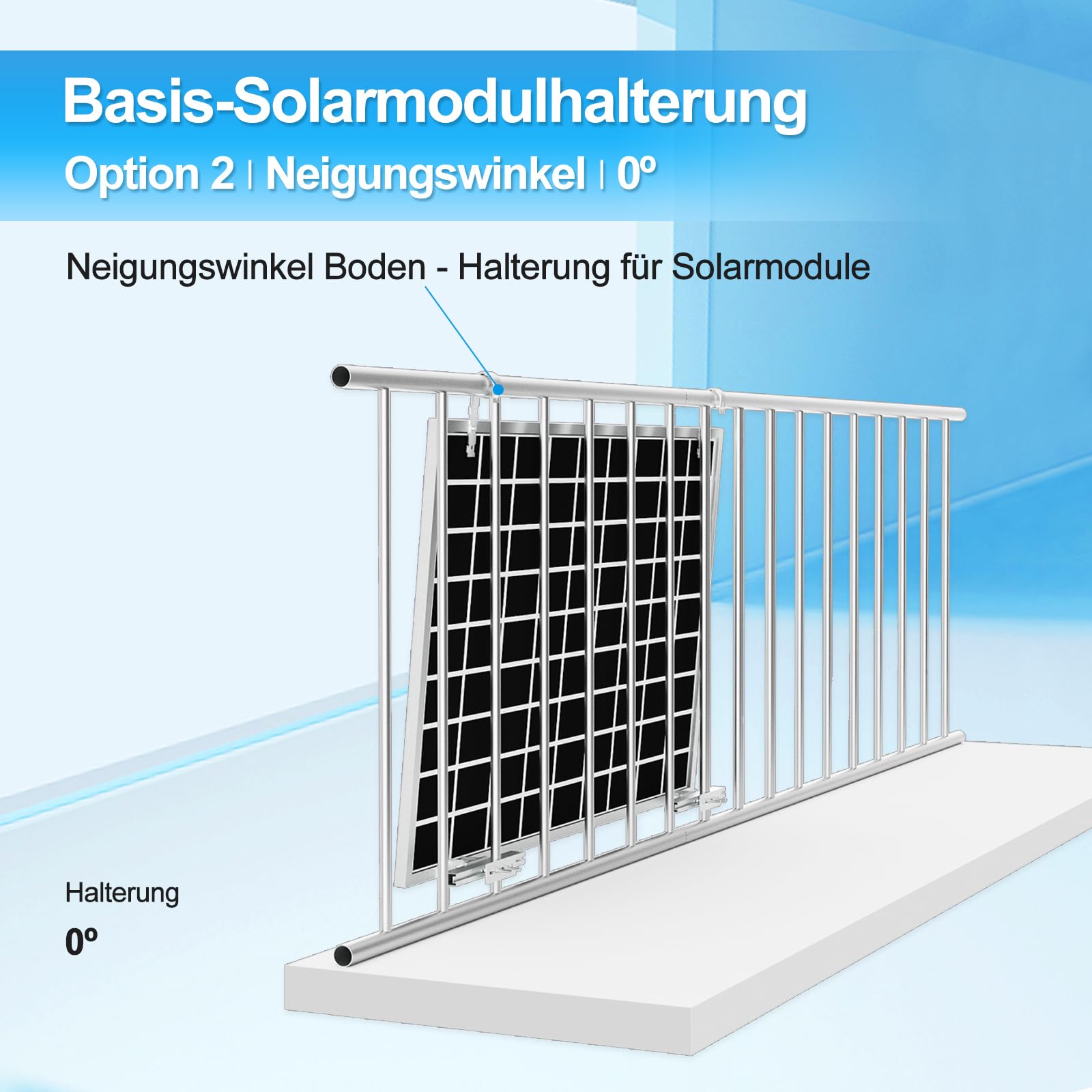Balkonkraftwerk Halterung Befestigung für 1 Solarmodul, Solarmodul Halterung Balkon Neigungswinke 0° & 15-30°, Wandhalterung Balkonkraftwerk
