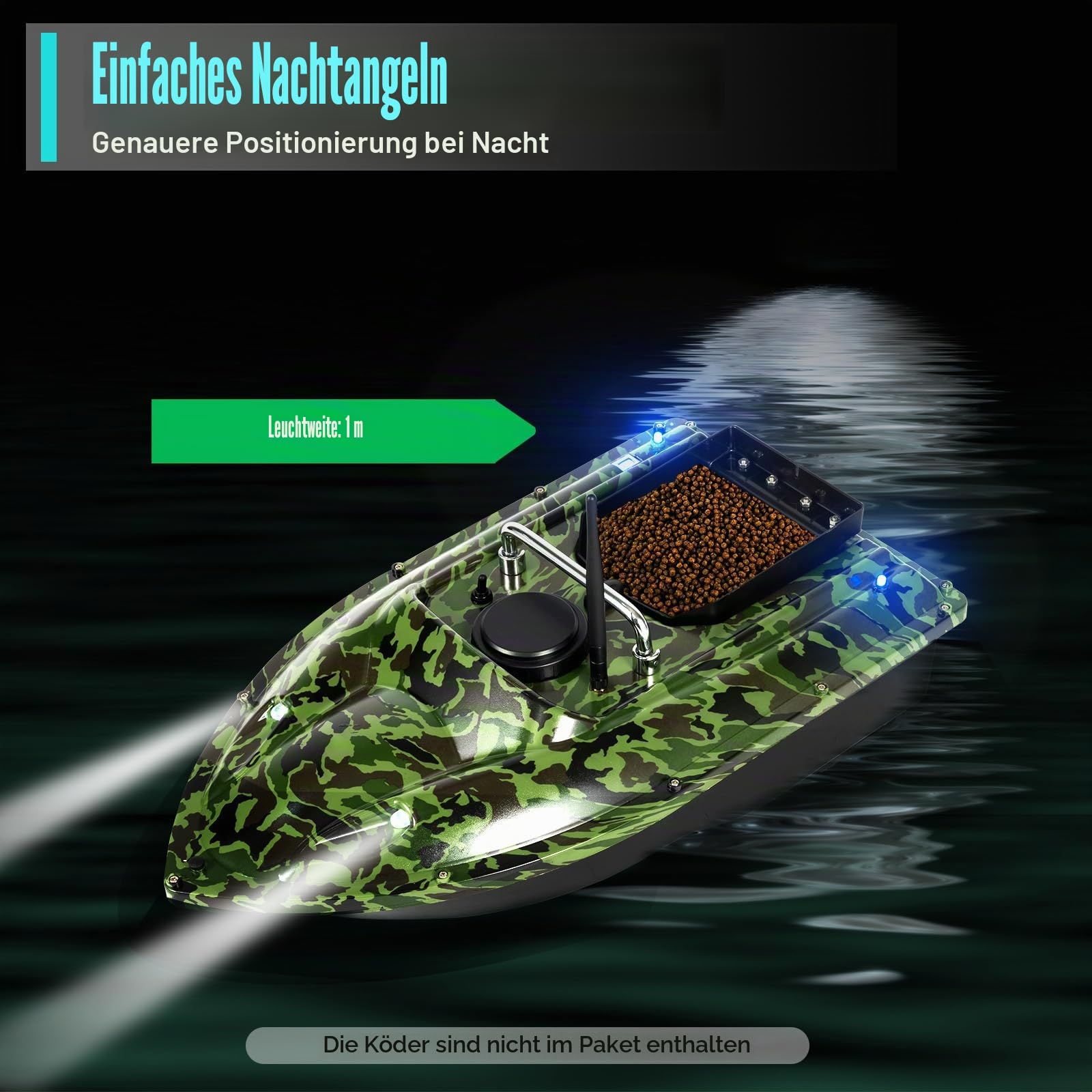 Angelköder-Boot, Futterboot 1.5kg Köderboot,500m Nachtangeln Köderboot mit Fernsteuerung, mit Köderboxen Cruise Fernbedienung Angel Nest Boot für Nachtangeln