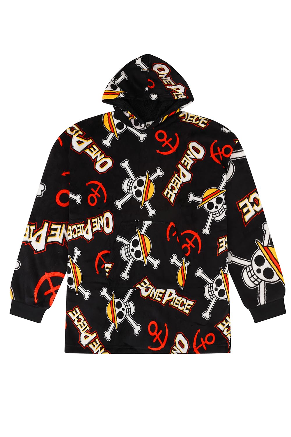 One Piece Sudadera con capucha de forro polar de lujo para hombre, totalmente forrada, color negro