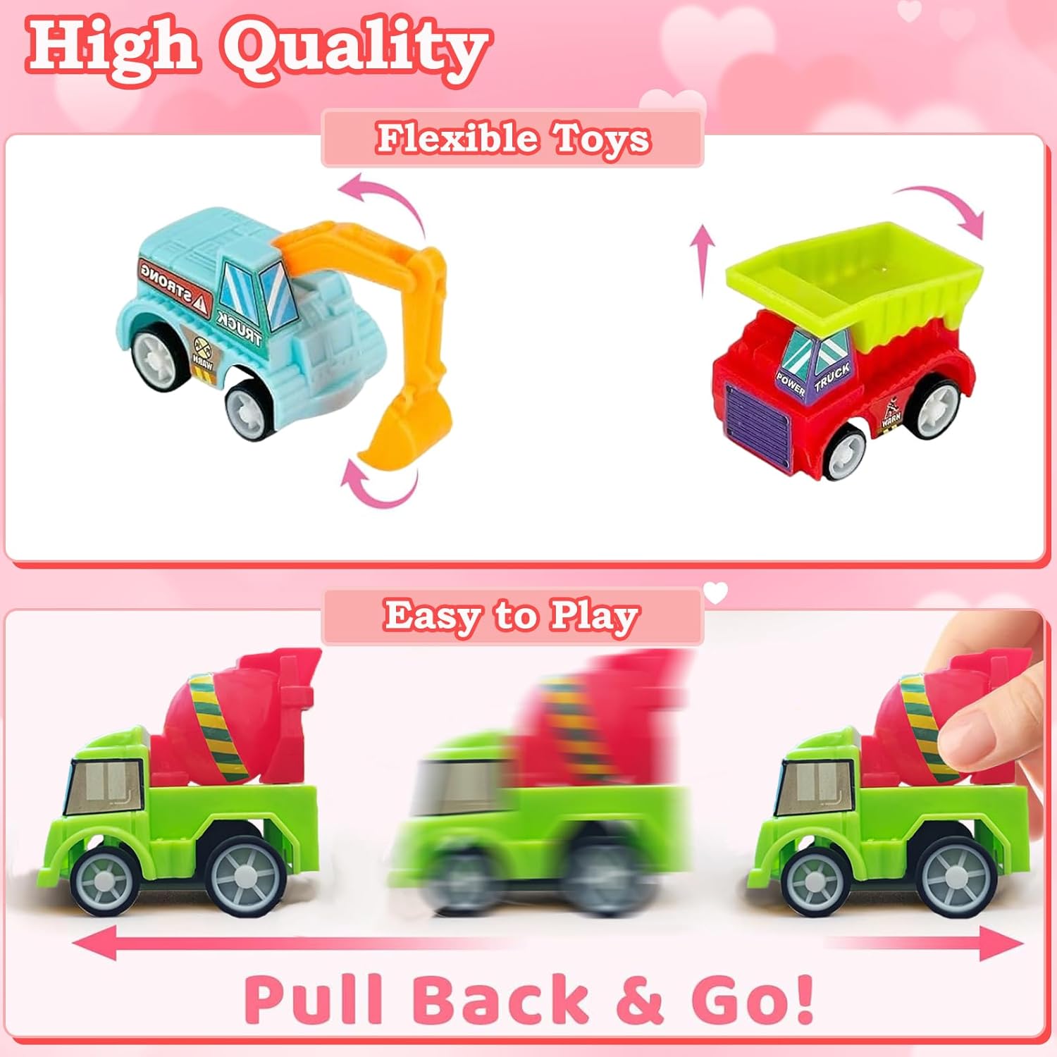 Easter Basket Stuffers for Kids School - 27PCS Valentine Gifts with Pull Back Cars Truck Vehicles Set for Boys Girls, Construction Toy for Class Party Favors, Potty Training Reward for Kid Classroom