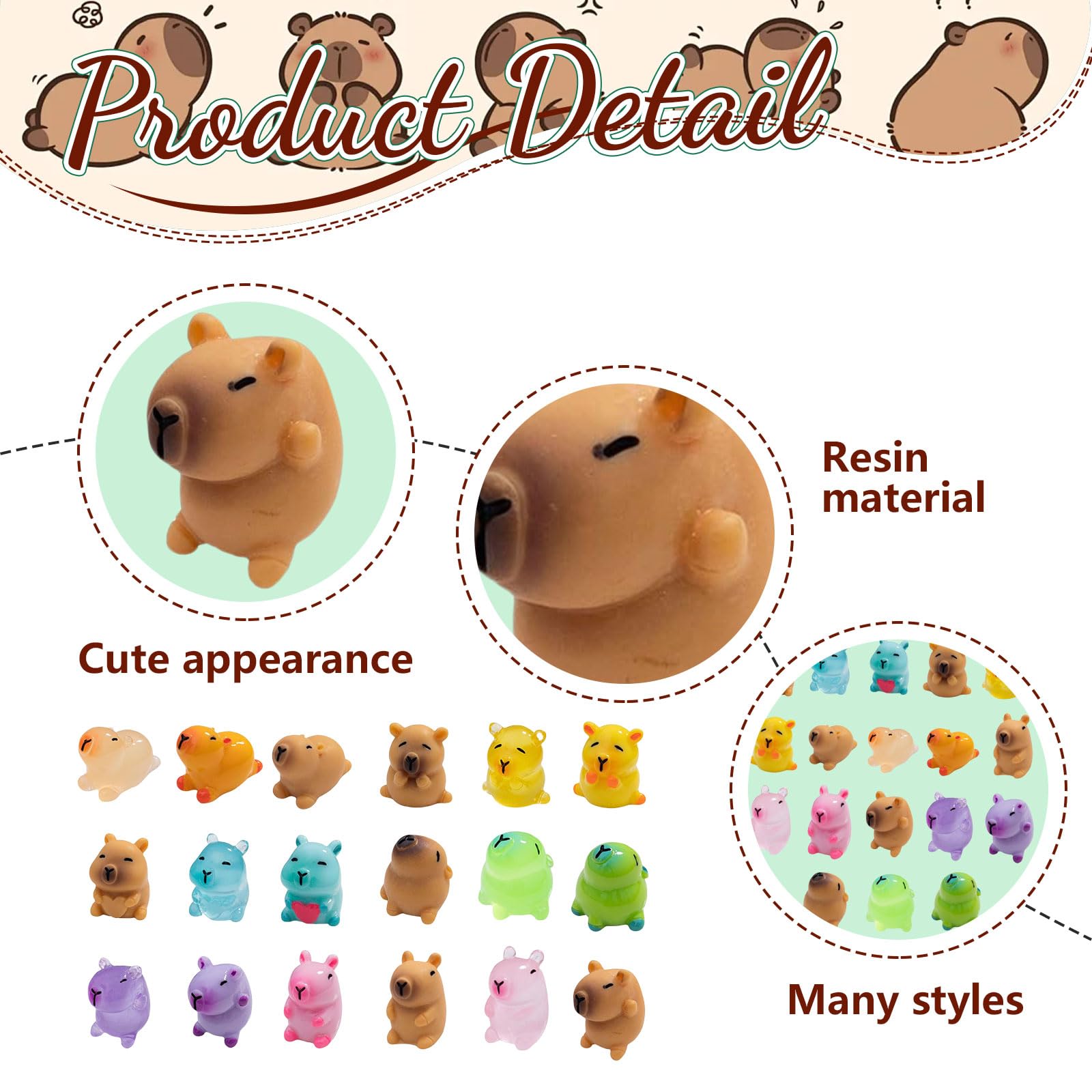 GlamRays Pack of 18 Mini Resin Kapybara Animal Miniature Figures Glow in the Dark for DIY Garden Dollhouse Animals Accessories Micro Landscape Aquariums Party Decoration - Image 3